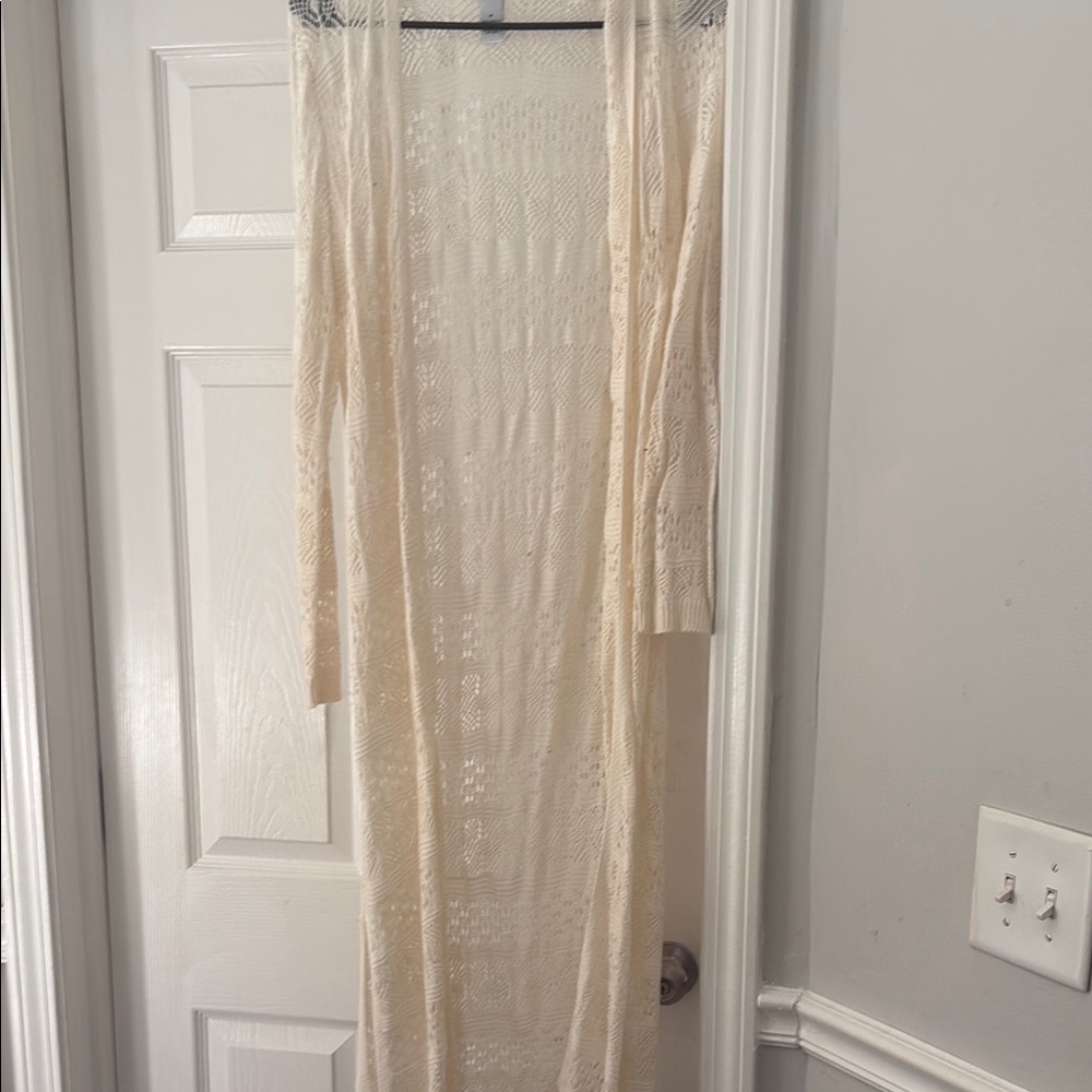 Rue21 Cream Open-Knit Long Cardigan